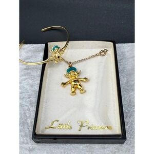 Vintage Gold Tone Troll Necklace Bracelet Set Enamel 18" 5.5"